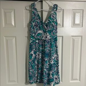 Lilly Pulitzer EUC Montauk Print Size M Floral Teal Sleeveless Dress